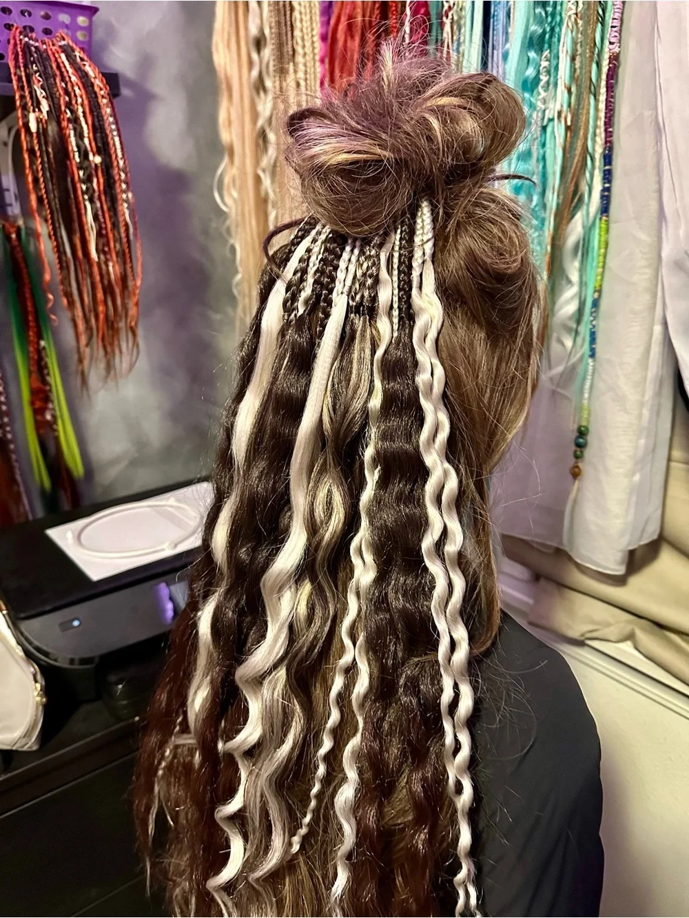 Hand-Tied Women's Hair Extensions in Brown with White Highlights